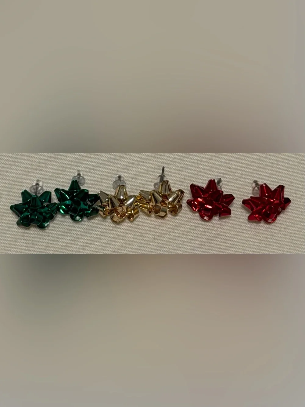 Holiday Bow Stud Earring Set of 3 in Green, Red, and Gold